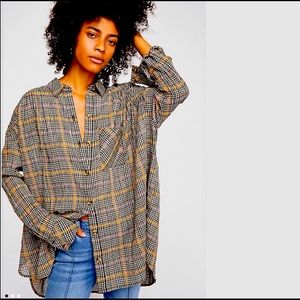 Free People Oversized Plaid Button Down